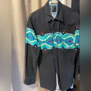 Men's country western Black and Teal Patterned Jacket